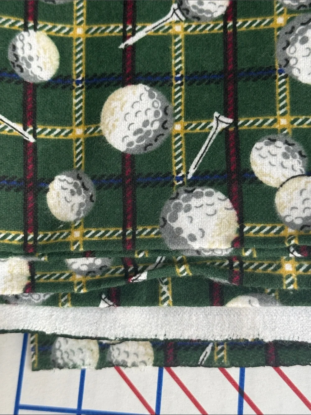 Vintage David Textiles Golf Ball Tartan Flannel Fabric 3 Yards 44” Cotton